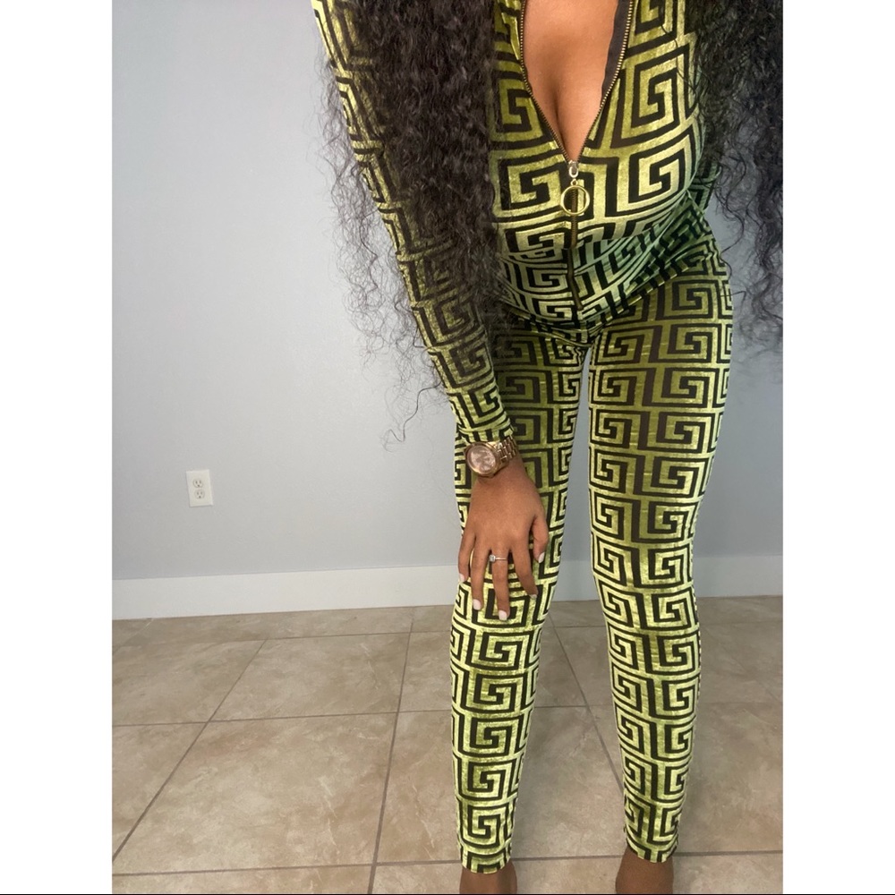 Green/ black print jumpsuit